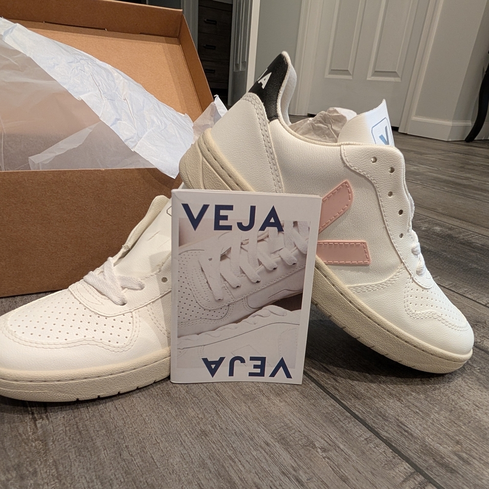 Veja White and Pink Sneakers